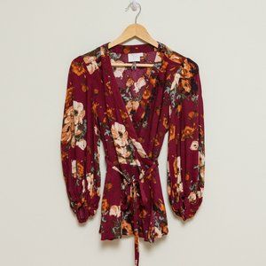 Long-sleeved Floral Wrap Top from Anthropologie size 0